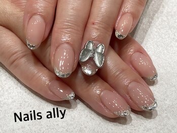 ネイルズアリー 立川店(Nails ally)/ガラスフレンチ×バタフライ×蝶