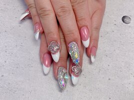 ピンクオーロラxフレンチネイル