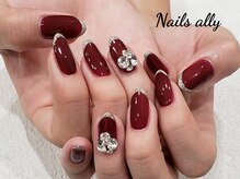 ネイルズアリー 立川店(Nails ally)/ガラスフレンチ×ビジュー×秋冬