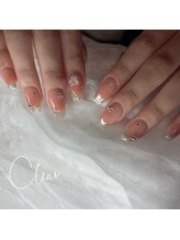 クリア(Clear)/チーク×ラメフレンチネイル