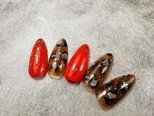 リネイルサロン(Re. nail salon)/オレンジヒョウ柄