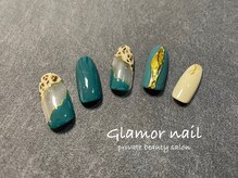 グラマーネイル(Glamor nail)/レオパード柄×グリーン