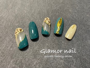 グラマーネイル(Glamor nail)/レオパード柄×グリーン