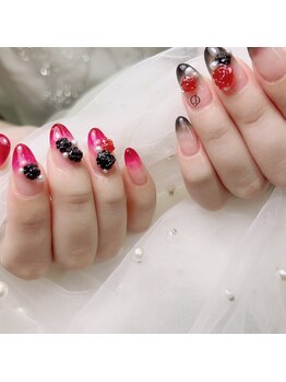アートネイル ギャラリー(Art nail Gallery)/個性派ブラック×赤ネイル