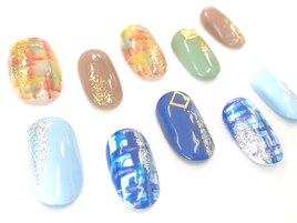 ワンカラー+ツイード柄