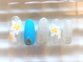 ネイルサロン あかねいろ/夏色 ターコイズ プルメリア