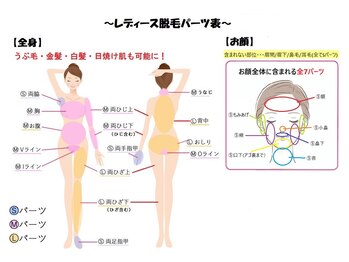 アンリミット(Unlimit)/【女性】脱毛パーツ表