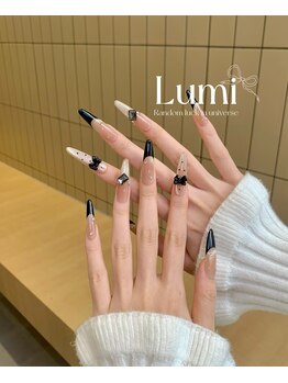 ルミネイル 大宮東口店(Lumi Nail)/ブラックフレンチ×リボン