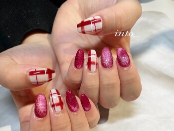 ネイルサロン イントゥ(into_)/チェック　マグネット　ピンク