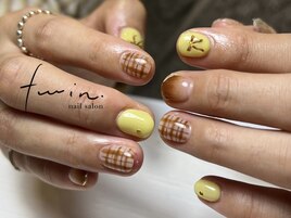 リボンチェックネイル