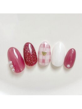 アルセア 上野御徒町店(Alcea)/チェックネイル ハート パール