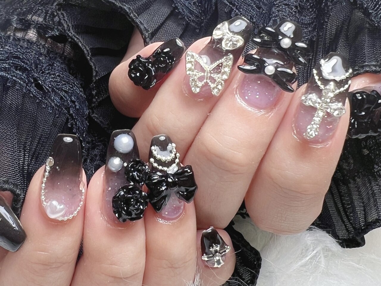 オーダーネイルチップ 地雷系 量産型 ピンク 痛ネイル ゴシック サブカル 病み オーダーネイルチップ 地雷系 量産型 ピンク 痛ネイル ゴシック