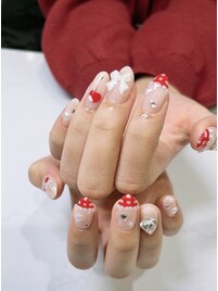 赤チェック×さくらんぼネイル
