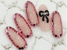 チェリーズネイル(Cherrys Nail)/ピンク リボン ホロ囲みネイル