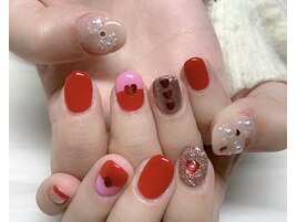 ピンク赤ネイル