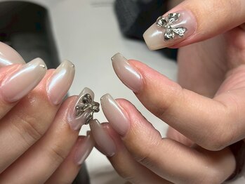 アース ネイルアンドアイラッシュ 甲府昭和店(HAIR & MAKE EARTH Nail&Eyelash)/オーロラ×リボン　¥6900
