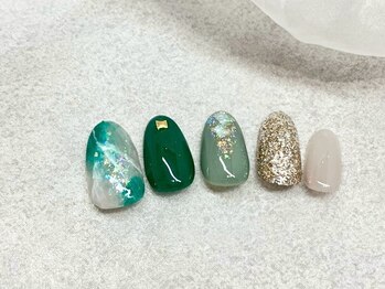 大理石ネイル/夏ネイル/グリーン