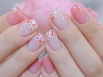 春ネイル　押し花ネイル