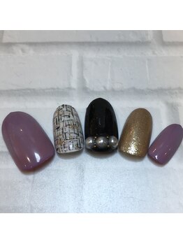 ネイルサロン マリブ(Maribu)/ハンドアート4本　　ツイード