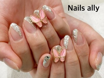 ネイルズアリー 立川店(Nails ally)/バタフライ×ガラスフレンチ×秋