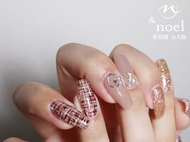 ボルドー×ツイードネイル