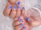 ショートネイル/リボン/手描き