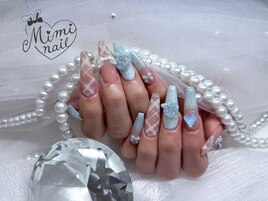 水色チェックネイル