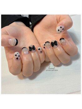 ハヌル(haneul.)/キラキラ黒リボンネイル