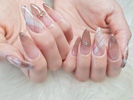 ワンホンネイル/リボン/オンブレ