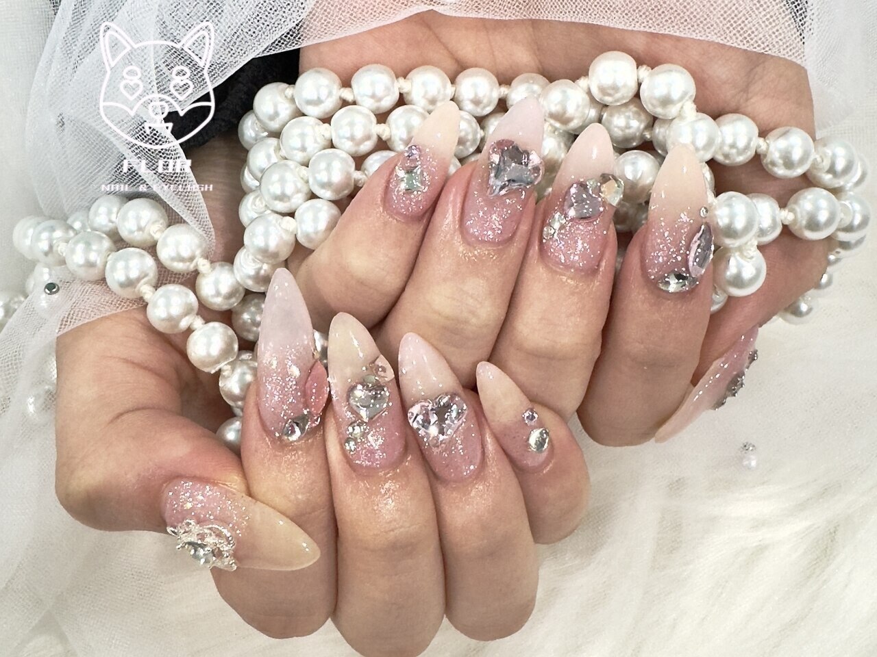 ネイルチップオーダーフレンチガーリー中華韓国ちゅるんワンホン蝶々