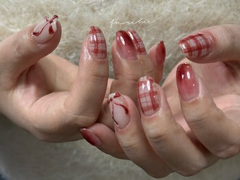 フォーシック 大森(fourchic)/ボルドーチェックネイル