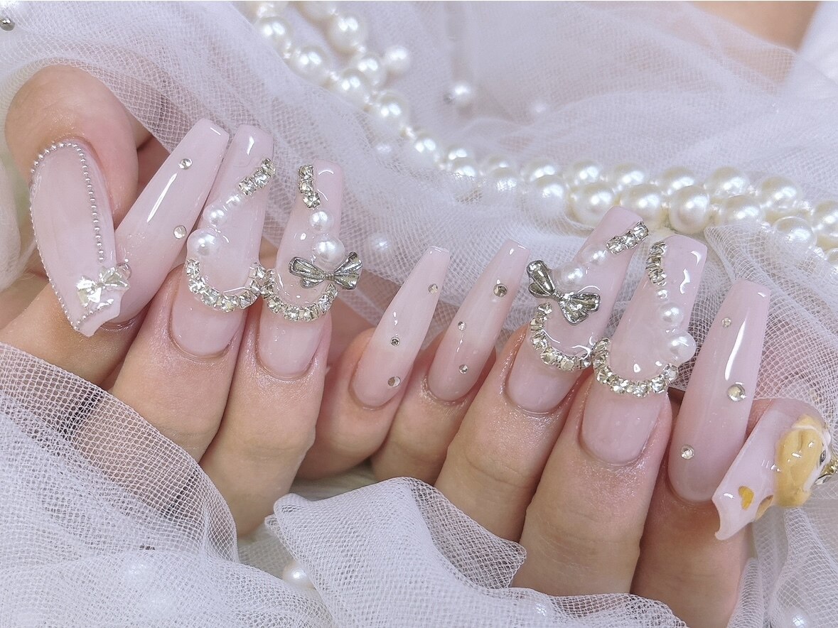 ネイルチップ 量産型 キルティング リボン ワンホン