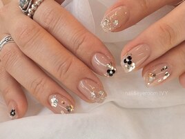 ホロ/フラワー/ピンクベージュ