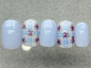 ネイルメゾン 天神店(NAIL MAISON)/ブルーラメ手書きお花¥9500