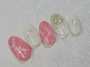 ケージュール(Kjour)/ホワイト　ピンク　大理石ネイル