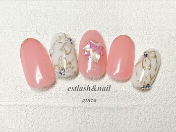 エストラッシュアンドネイル 銀座店(est lash&nail)/ピンク桜ネイル　パラジェル　