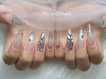 ピオミエルネイル 新宿(pio miel nail)/シアーグレー×ミラーパーツ