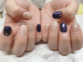 ネイビー　チェック　フラッシュ