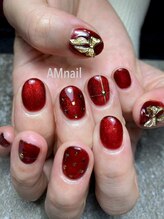 エーエムネイル(Am:nail)/赤ラメリボン
