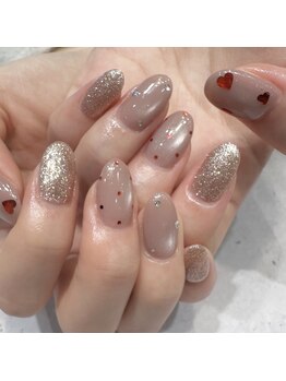 タイニーネイル(tiny nail)/ピンクベージュ×ハートホロ