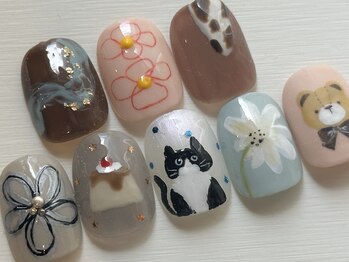 カラ ネイル 中津店(calla nail)の写真/【唯一無二!大人ゆるかわ手書きネイル】持ち込みOK!今季トレンドのハイビスカス・プルメリア、パラジェル