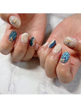 ブラン(blanc)/ぷっくりシェルの夏ネイル