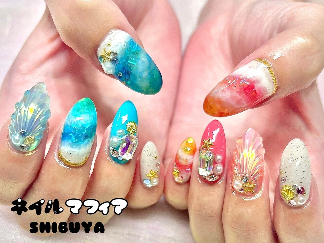 マーメイドネイル/夏ネイル：PG010106406｜ネイルマフィア 渋谷(NAIL