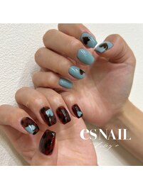 ブラウン×水色