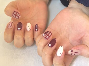ランド ネイル 博多(LAND)/check×ribbon♪°--Riru