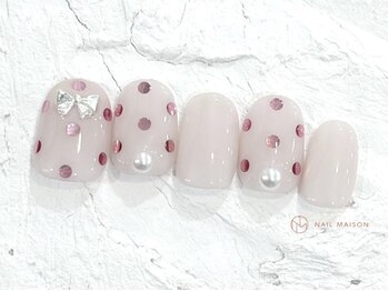ネイルメゾン 池袋店(NAIL MAISON)/ピンクドットリボン¥4800
