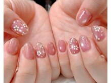 ネイルアンドアイラッシュスタジオ シュシュ(chouchou)/うるうるピンクお花デザイン