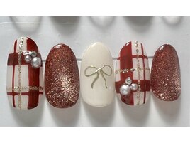 冬ネイル・チェック・リボン♪