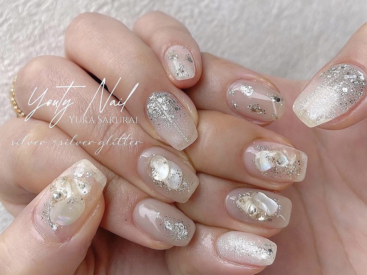 ネイルチップ オーダー ミラー ニュアンス マグネット シルバー 白