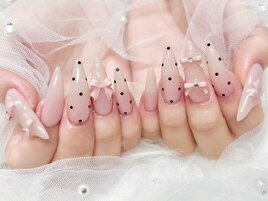 ドットネイル/リボン/ピンク/春